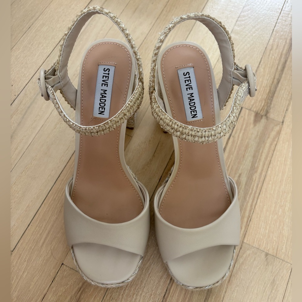 Steve Madden Cream Platform Heels with Ankle Strap - Picture 2 of 8